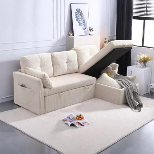 Grand canapé 3 places en forme de L - Design moderne - Fauteuil rembourré avec sièges de rangement - Meuble de salon - Canapé d'angle modulaire pour salon - Beige velours