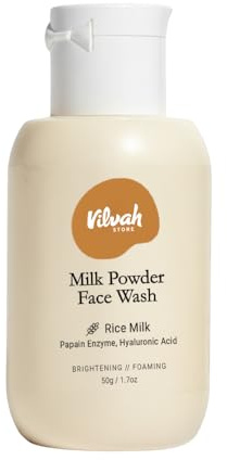 Vilvah Store Milk Powder Face Wash | Gentle Exfoliation & Deep Cleansing | Enriched with Rice Milk, Rice Silk,Rice Powder | For Normal to Oily & Acne Prone Skin | Unscented | Men & Women | 50G