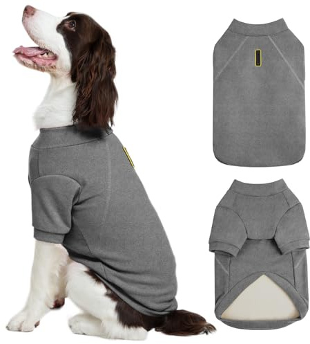 Kuoser Hundepullover Grau L, Fleece Hundesweatshirt mit Vorderbeinen, Elastischer Warmer Hund Pullover für Mittelgroße Hunde
