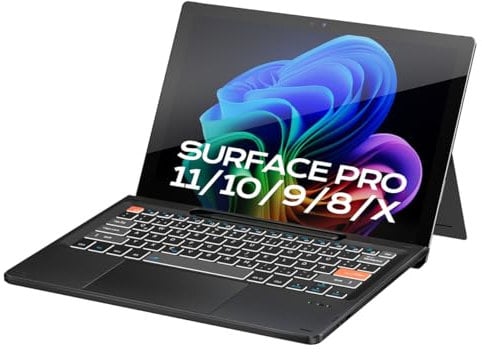 Doohoeek Bluetooth Tastatur für Surface Pro 11/10/9/8/X, Kabellose Beleuchtete Tastatur, Ultraslim Keyboard Type Cover für Microsoft Surface Pro, QWERTZ Mit Trackpad, Schwarz