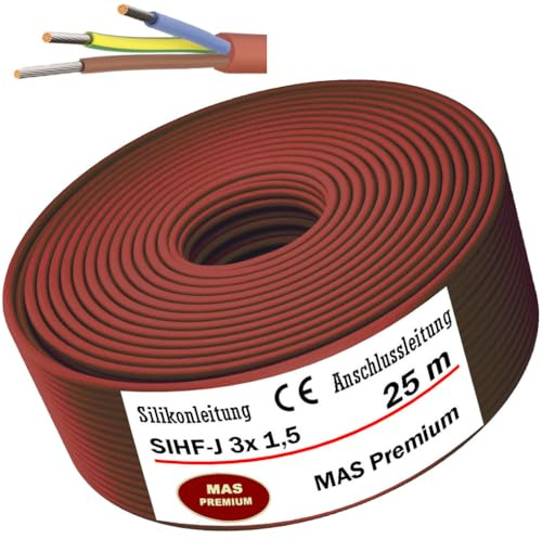 MAS Premium 5-250m Silikonkabel Anschlussleitung Silikonleitung Saunakabel SIHF-J 3x 0,75 1 1,5 2,5 4 6 fein drahtiger Flexibel für Geräte an denen hohe Temperatureinwirkungen (SIHF-J 3x 1,5, 25m)