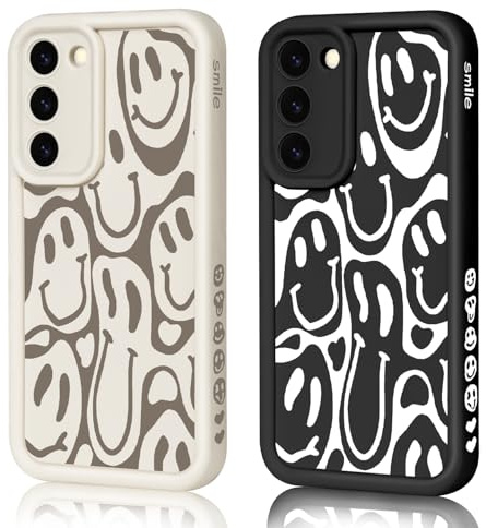 HuyxyTec 2 Stück Handyhülle für Samsung Galaxy S22 Plus Hülle Aesthetic Smiley mit Muster Matte Case Frauen Mädchen, Weich TPU Schutzhülle Stoßfest Bumper Case für Samsung Galaxy S22 Plus, 03