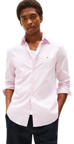 Tommy Hilfiger Long Sleeve Poplin Regular Fit, Men's Button Down Shirts, Also Available in Big and Tall, Pink Lily, XL