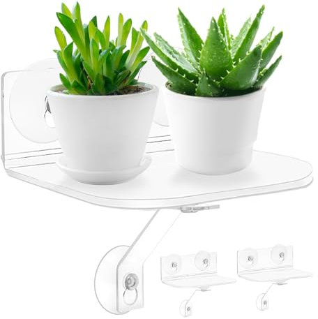 2-Pack Acrylic Window Plant Shelves with Suction Cups & Support Brackets - Rectangle Window Sill Extender for Herb Pots, Succulents, Flower Boxes, Micro Greens | Indoor/Outdoor Use(fang)
