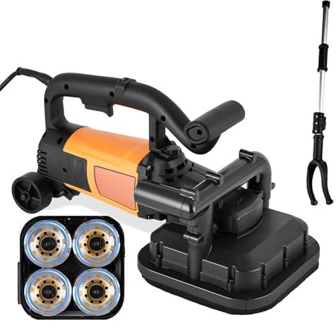 AXGCAA 4 Head Concrete Grinder, Electric Concrete Surface Grinder with 3 Types of Grinding Discs, Handheld Drywall Sander with Extension Rod and 6 Speed Adjustable, for Cement Tile Marble Granite