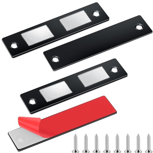 Romon Cierre Magnético Ultra Fino para Puertas de Armario y Cajones, 2 Piezas Imanes Potentes Autoadhesivos con Tornillos, Pestillo Magnético para Muebles, Puertas Correderas, Alacenas y Cocina, Negro