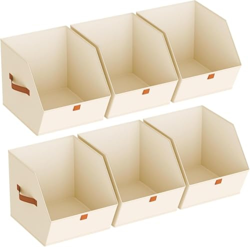 Homsorout Wardrobe Storage Drawer Organiser - 6 Pack Fabric Storage Basket for Bedroom, Foldable Deep Drawer Dividers for Underwear, Sheets, Shirts, Pants, Towels, Socks, Beige