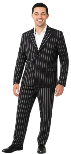 LOVETRENDS Adults Black Pinstripe Suit Fancy Dress Costume - Pinstripe Jacket and Matching Trousers for Halloween Dress Up