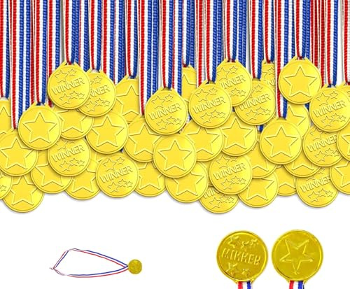 Medaillen für Kinder, Goldmedaillen für Kinder mit Band, Medaille für Erwachsene, Sporttagsmedaille für Kinder, Partygeschenke, Sportwettbewerbe und Dekorationen, 100 Stück