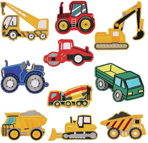 Culinavog 10 Stück Baufahrzeug Patch Kit, Baufahrzeug Bügelflicken für Kinder, Flicken zum Aufbügeln Kinder, Gestickte Applikation zum Aufnähen für Kleidung, Jeans, Jacken, T-Shirts, Taschen, DIY