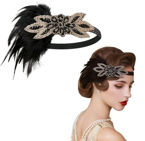 KOQAIIZ Bandeau de Plume Cheveux, 1920s Bandeau de Plumes pour Femme Style Années 20 Bandeau à Cheveux Charleston Accessoire de Déguisement Taille Unique Vert Foncé