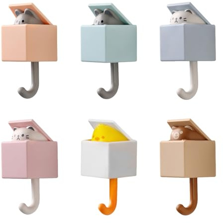 Pack of 6 Playful Animal Tail Hooks Lovely Animal Door Hanger Adhesive Wall Hooks for Home Decoration and Organization Coat Rack Hooks