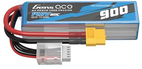 Gens ace Batterie LiPo 14,8 V 900 mAh 4S 80C avec Connecteur XT60 – Batterie pour F5J et Planeurs RC Haute Performance