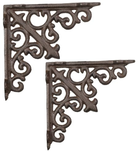 Moritz Lot de 2 supports muraux en fonte marron - 14 x 14 cm - Design antique - Console murale stable vintage - Support mural en métal