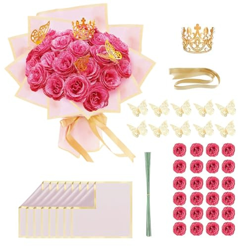RANJIMA Bouquet de Roses Scintillantes 24 Pièces, Fleurs Artificielles Rouges avec Paillettes, DIY avec Couronne, Cadeau Émotionnel Fête des Mères pour Maman, Femme, Épouse, Copine, Anniversaire