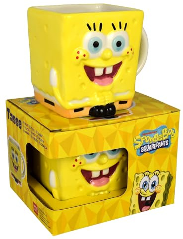 Spongebob Schwammkopf 3D Tasse - Square Kaffeetasse Becher Kaffeebecher aus Keramik 400 ml Gelb