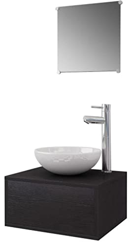 Qnhdfrt Ensemble de 4 meubles de salle de bain avec lavabo et robinet - Noir - 40 x 34 x 20 cm - En céramique - Design moderne - Pour petites salles de bain et WC d'invités