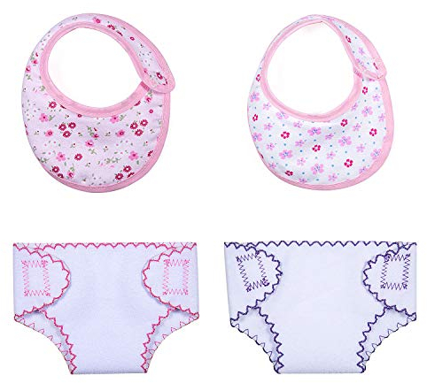 ZWOOS Puppenlätzchen und Windeln für Baby Puppen, Zubehör für Puppen 30-43 cm, 4er-Pack