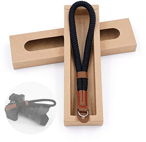 Comfortable Cotton Camera Hand Wrist Strap Compatible for Sony A7 A9 A6000 A6300 A6500 Fujifilm X-T30 X-T20 X-T3 X-T2 X70 ILCE M10 Mirrorless Cameras Safety Tether (Black)