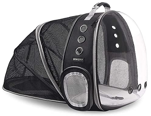 BEIKOTT Rücken Erweiterbarer Katzen-Rucksack, Haustier Hund Rucksack Träger für Kleine Katzen Hunde und Vögel, Transparent Raum Kapsel Rucksack für Reisen/Wandern/Outdoor