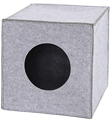 lionto Katzenhöhle aus stabilem Filz passend für Kallax Regale & andere Regalsysteme, 33x37x33 cm, Katzenbett faltbar in Würfelform freistehend, pflegeleicht, ohne gemütliches Liegekissen, hellgrau