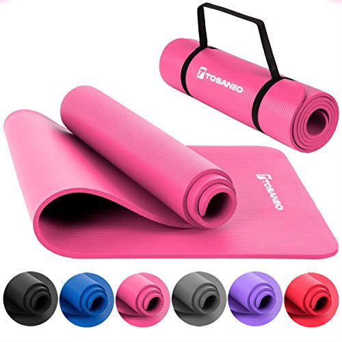 TOSANEO Fitnessmatte mit Tragegurt Gymnastikmatte aus NBR Schaumstoff rutschfeste Sport-Matte für Pilates Workout und Meditation Yogamatte 183x61x1cm Pink