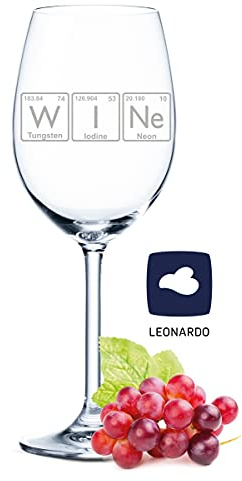 Leonardo Wine Glass with Engraving - Wine Periodic Table - Funny Gifts - Birthday Gift for Men & Women as well as Mum & Dad - Suitable as Red Wine Glasses White Wine Glasses