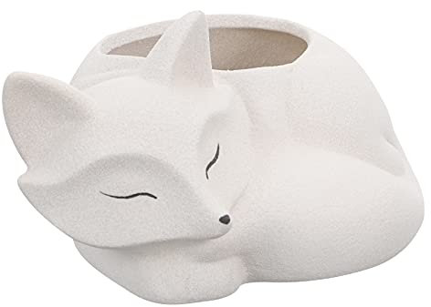 Cabilock 1 Pc Pot De Fleur De Renard Mini Jardinière Récipient Succulent Pots De Fleurs en Forme De Renard Animal Pot De Fleur Succulent Planteur Mini-Pots Pupitre Support Blanche Céramique