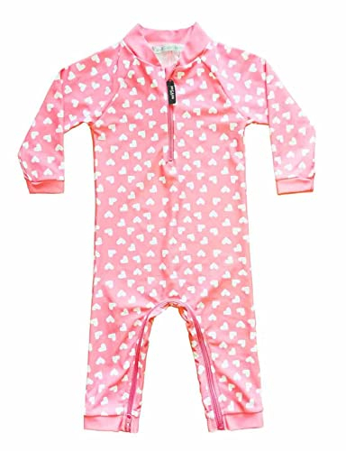 weVSwe Traje De Baño Para Bebés Y Niñas Protección Solar Para Niños Pequeños Rash Guard Una Pieza Cremallera En La Entrepierna Con Forma De Corazón Rosa Para Cambiar Fácilmente Los Pañales 12-18 Meses