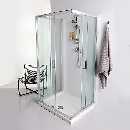 Box doccia 3 lati 80x80x80 cm 2 lati scorrevoli e uno fisso vetro 6 mm | Giada