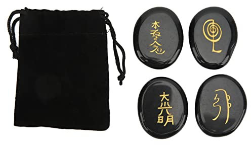 Hztyyier 4 Uds. de Piedras con Símbolos de Reiki, Piedras de Chakra, Cristal Curativo de Reiki con Símbolos de Chakra Grabados para Terapia de Cristal de Meditación