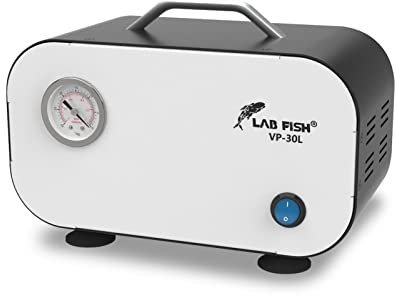 LABFISH Bomba de vacío de laboratorio portátil de diafragma sin aceite de filtración al vacío 30L/min con tubo de goma, presión positiva y negativa,110V-220V