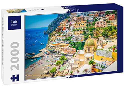 Lais Puzzle Blick auf Positano Stadt und Strand - berühmter Alter Italienischer Urlaubsort im Sommer 2000 Teile
