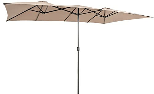 COSTWAY Grand Parasol de Jardin Extérieur 426 x 260 CM XXL à 10 Côtes, Cadre Métal Poignée Manivelle Sommet Ventilé, Double Jumeau pour Cour Balcon Patio Plage Piscine (Beige)