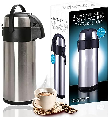 MantraRaj 3L Pump Action Airpot Coffee Flask Double-Walled Vacuum Insulated Jug Coffee Carafe Carry Handle for Drink Hot and Cold Drink Flask Beverage Dispenser for Coffee Tea (3 Litre)