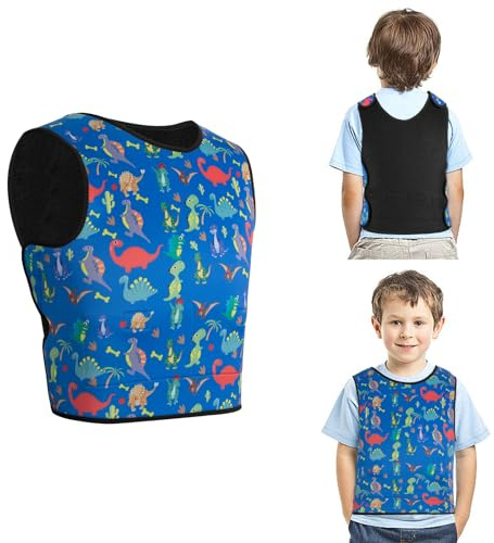 Sensory Vest,Adjustable Weight Dinosaurs Vest, Neoprene Tight Fitting Vest Suitable Children For Autism, ADHD, SPD, Breathable Deep Pressure Comfortable Weighted Sensory Compression Vest(L(10+Years))