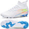 BLBK Mens Football Boots Professional Football Shoes Suitable for Artificial Turf Trainers High Top Spikes Boys Outdoor Training Football Boots, White-Blue 1.5UK