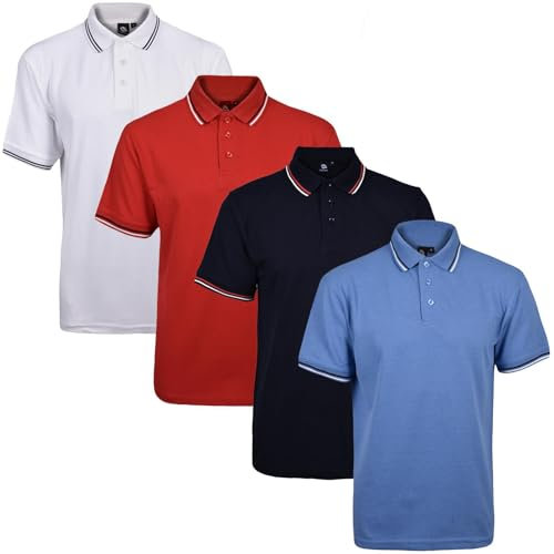 True Face Mens Tshirts Polos Pique Tipping Pocket Collar Buttoned Regular Fit Top Tip Set 4-4 Pack L