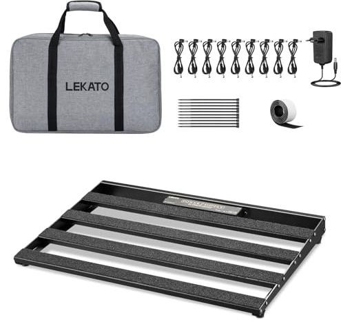 Pedaliera LEKATO con alimentatore integrato, pedaliera per grandi effetti 19,1 * 12,2 * 1,8 pollici, set pedaliera in lega di alluminio con borsa per il trasporto, cavi per pedali, adesivo