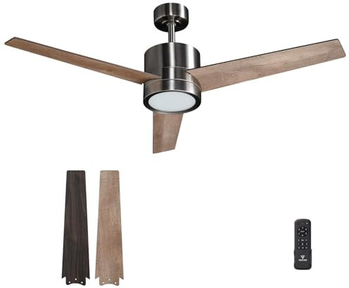 Vagizm Ventilateur Plafond avec Lumiere pour Chambre:132CM Ventilateur Plafond Silencieux - 6 Vitesses Télécommande et LED Dimmable - Convient pour l'hiver et l'été - Noyer 3 pagaies - 220 à 240 V