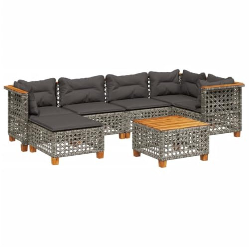 vidaXL Garten Sofa Garnitur 7-TLG., Gartenmöbel Set mit Kissen, Sitzgruppe für Garten Terrasse, Sitzgarnitur Lounge Modular, Grau Poly Rattan