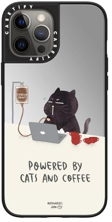 CASETiFY Mirror iPhone 12 Pro Max Case [Reflective / 4.9ft Drop Protection/Compatible with Magsafe] - Powered by cats and coffee - Silver On Black