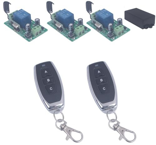 SUYUKUFU Interruptor de relé DC 12V 10A Interruptor de Mandos a distancia inalámbrico de 1 canal, RF 433MHz, teclado de puerta de garaje para abridor Universal ON OFF (3 Receptores con 2 Transmisores)