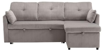 SUPPNEED Sofa mit Schlaffunktion, Schlafsofa mit Bettkasten, Schlafcouch 206 * 110 * 88cm mit Stauraum und Seitentaschen, Ecksofa L Form für Wohnzimmer, Modulares Sofa