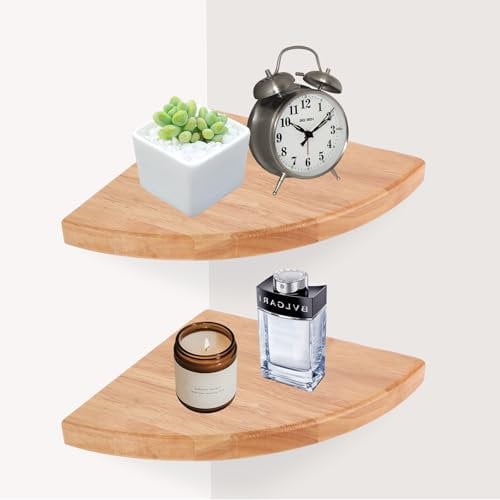 Oungy Lot de 2 étagères d'angle suspendues - 18 cm - En bois massif - Pour chambre à coucher, salon, cuisine - Avec vis de fixation