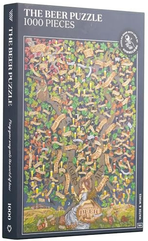 Bierpuzzle: Eine Einführung in die Bierstile, 1000-teiliges Puzzle für Erwachsene mit einzigartigem, handgezeichnetem Motiv einer Reise durch über 100 Bierstile.