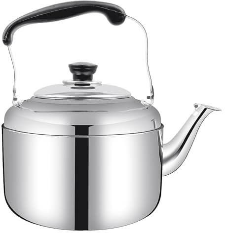 Hervidor de agua de camping con silbato de 5 litros, tetera de acero inoxidable con boquilla y asa ergonómica plegable y fresca, tetera para café, leche, té