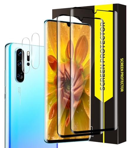 Bodyguard Verre Trempé pour Huawei P30 Pro 5G, Dureté 9H vitre protection, Caméra Protecteur, 3D Couverture Totale, pas de bulles, 0.33mm Haute définition Huawei P30 Pro protection écran-2+2 pièces
