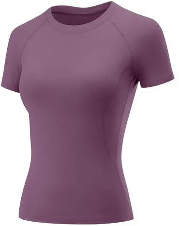 Rapbin Women's Gym Tops for Women UK Workout Running Yoga Sports Shirts Short Sleeve Athletic Exercise Quick Dry Breathable T-Shirt Gray Purple M