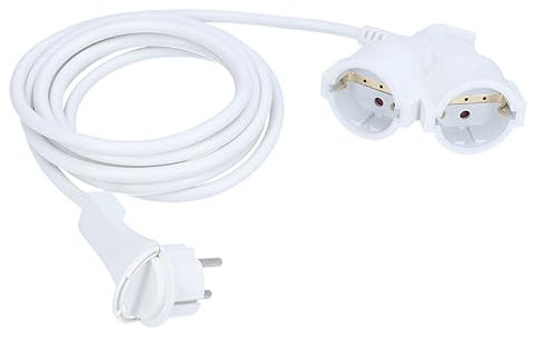 as - Schwabe Cavo di prolunga da 3 m con spina piatta e doppia presa – 230 V/16 A – IP20 – Cavo di prolunga – doppio accoppiamento – bianco, 51025